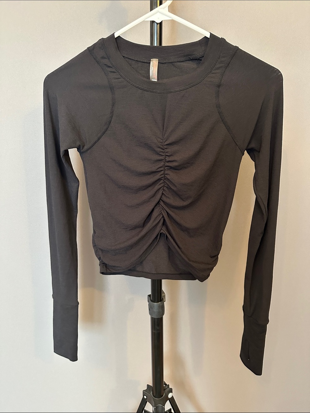 FP Movement by Free People Black Ruched Long-Sleeve Crop Top